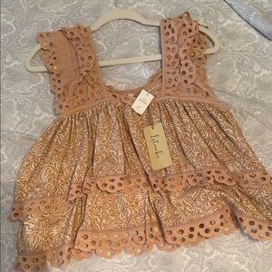 Anthropologie Tan Eyelet Lace Top
